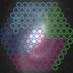 A galaxy with a honeycomb of circles representing individual IFU fibers