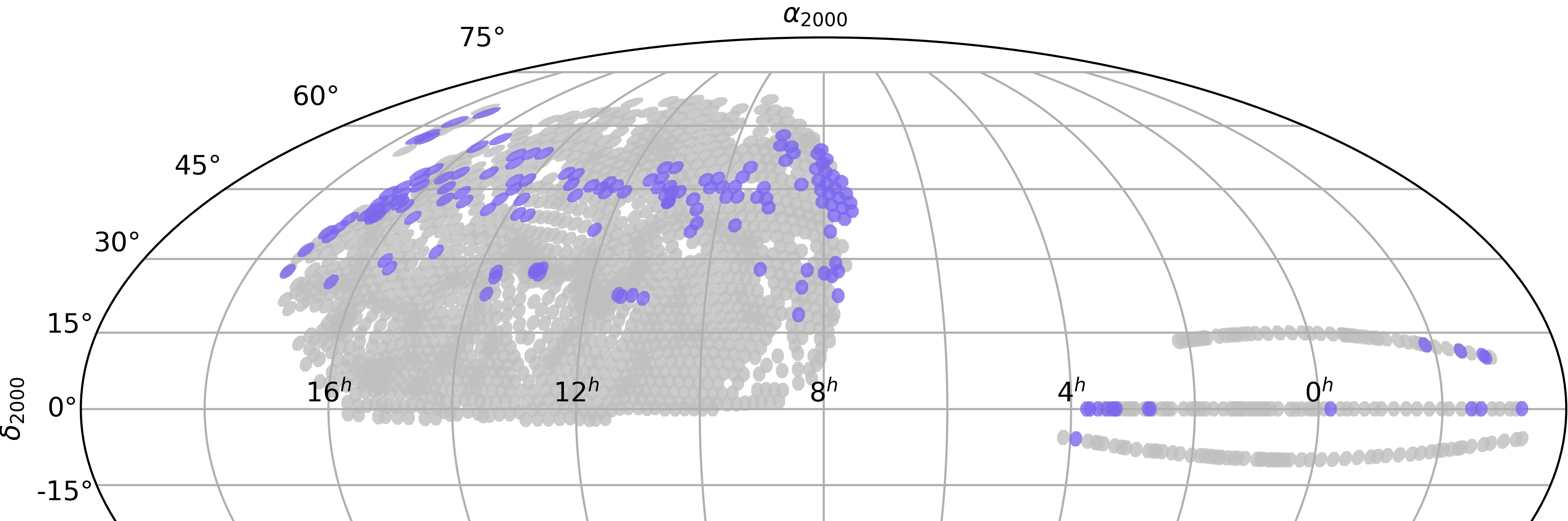 DR15 MaNGA spectroscopic coverage: observed plates are shown in blue.