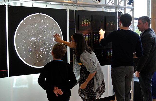 Art installation by SDSS artist in residence Tim Fitzpatrick featuring an SDSS observing plate, on display in the Byre Theatre in St Andrews (UK), November 2015. Credit: T. Fitzpatrick