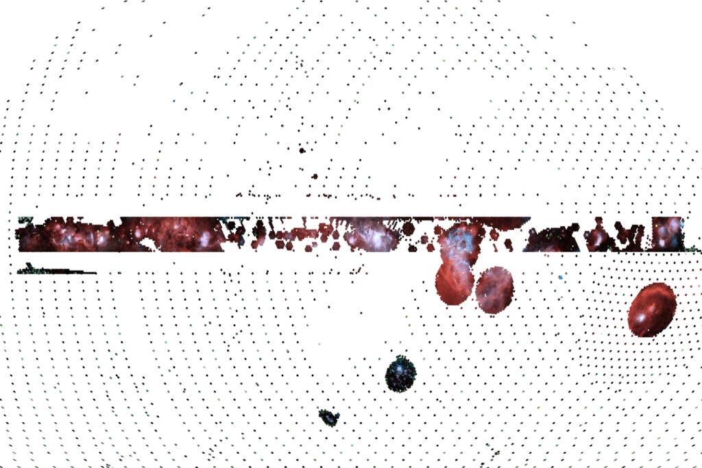 Mollweide projection of the LVM RGB HiPS map combining Hα, [S II], and [O III] emission-line maps.
